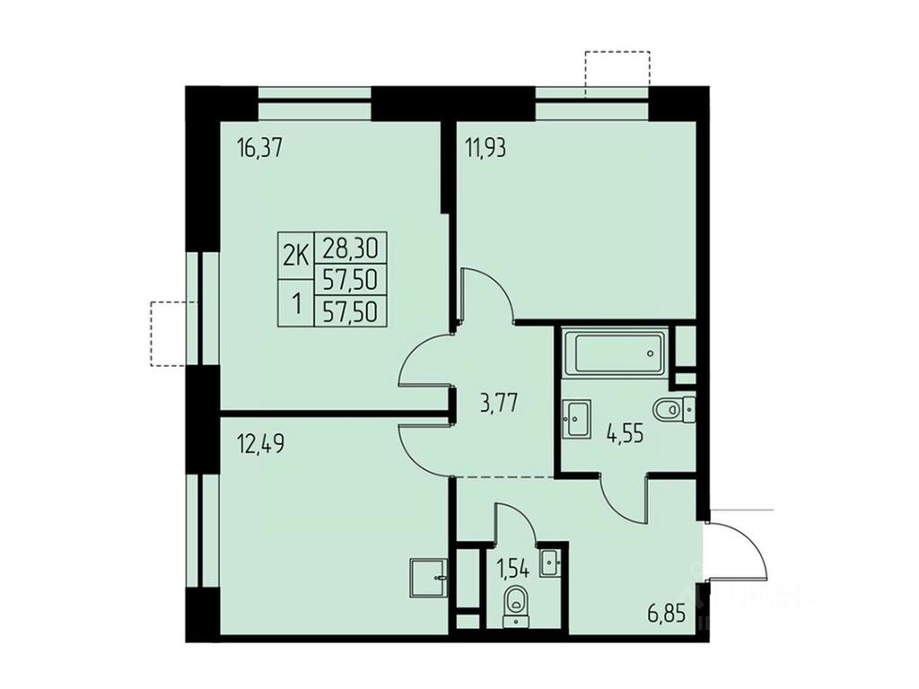 1-BD Apartment Sale, 57.5平方米 at Dom na Studencheskom, Studencheskiy proyezd, Ivanteyevka, Pshkinskiy Urban District, Moscow Region, Russia #1