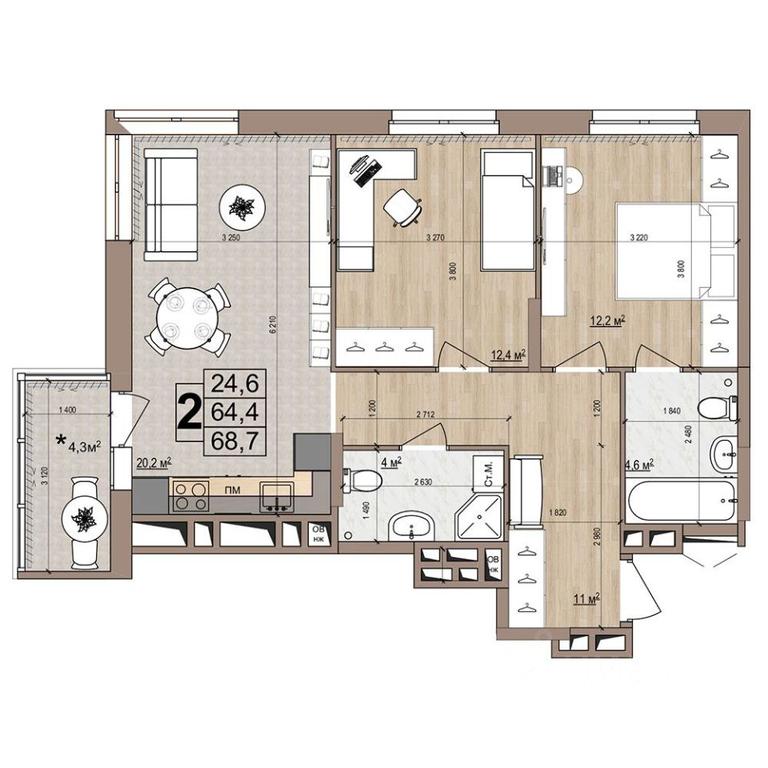 1-BD Apartment Sale, 68.7 sq. m. at Grand Komfort, Gudkova Street, Zhukovsky, Moscow Region, Russia #1 1-BD Apartment Sale, 68.7 sq. m. at Grand Komfort, Gudkova Street, Zhukovsky, Moscow Region, Russia #1