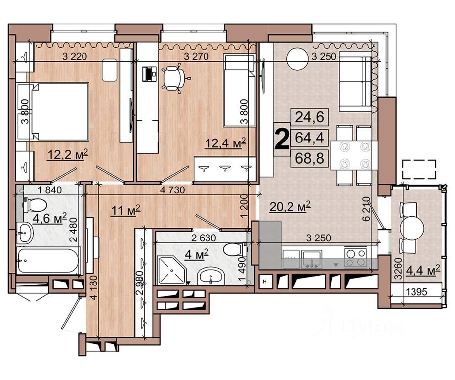1-BD Apartment Sale, 68.8 sq. m. at Grand Komfort, Gudkova Street, Zhukovsky, Moscow Region, Russia #1 1-BD Apartment Sale, 68.8 sq. m. at Grand Komfort, Gudkova Street, Zhukovsky, Moscow Region, Russia #1