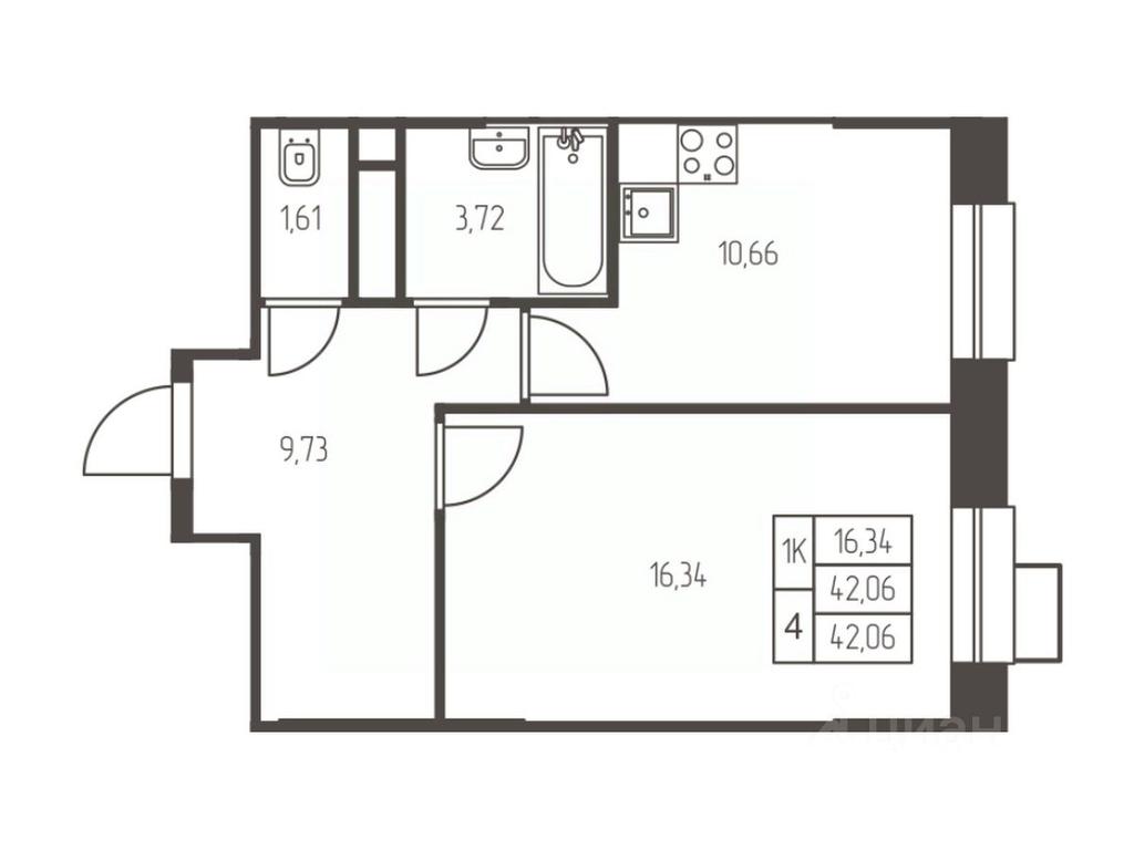 Apartment Sale, 42.1平方米 at Novaya Ivanteevka, Zavodskaya ulitsa, Ivanteyevka, Pshkinskiy Urban District, Moscow Region, Russia #1