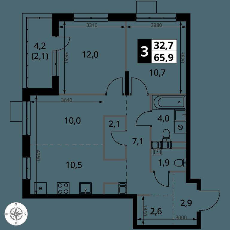 3-BD Apartment Sale, 65.9 sq. m. at 1-y Salarevskiy, Kiyevskoye Highway, Moskovskiy Settlement, Moscow, Russia #2