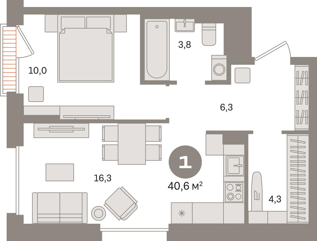 1-BD Apartment Sale, 40.6平方米 at Kvartal Gercena, zhiloy kompleks Kvartal Gertsena, Moscow, Russia #1