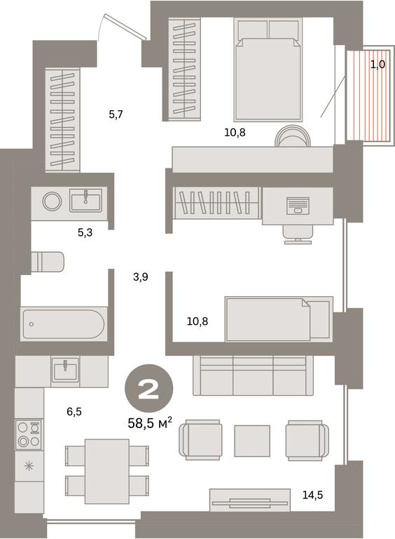 2-BD Apartment Sale, 58.5平方米 at Kvartal Metronom, Tagilskaya Street, Moscow, Russia #1 2-BD Apartment Sale, 58.5平方米 at Kvartal Metronom, Tagilskaya Street, Moscow, Russia #1