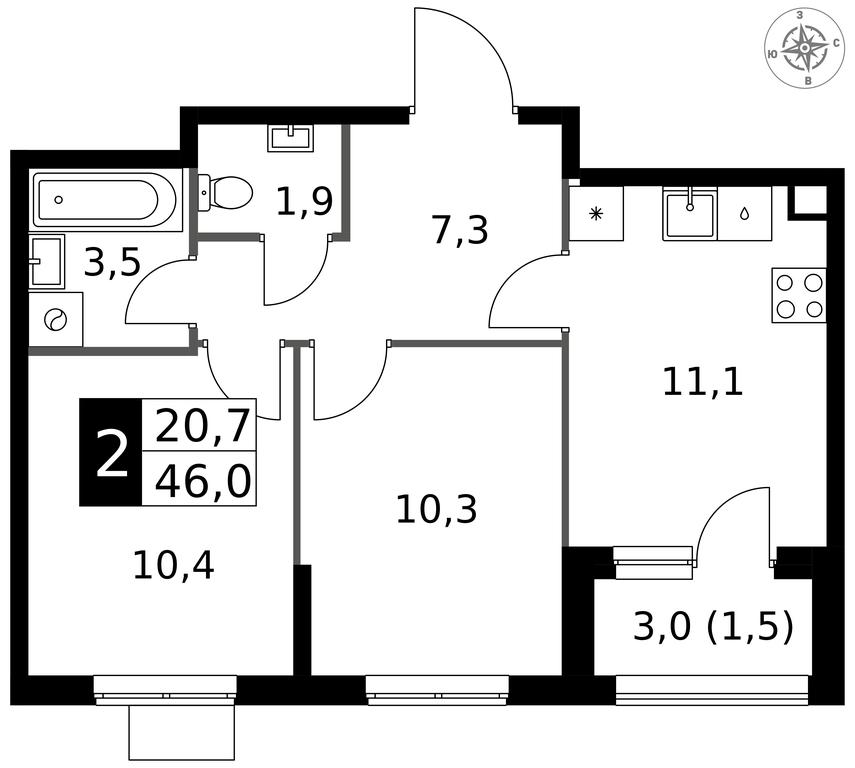 2-BD Apartment Sale, 46 sq. m. at 1 Izmajlovskij, Montazhnaya Street, 8с13, Moscow, Russia #1 2-BD Apartment Sale, 46 sq. m. at 1 Izmajlovskij, Montazhnaya Street, 8с13, Moscow, Russia #1