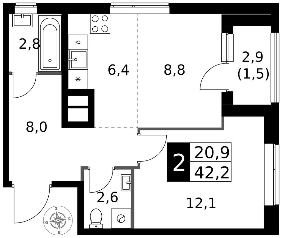 2-BD Apartment Sale, 42.2平方米 at 1 Izmajlovskij, Montazhnaya Street, 8с13, Moscow, Russia #1 2-BD Apartment Sale, 42.2平方米 at 1 Izmajlovskij, Montazhnaya Street, 8с13, Moscow, Russia #1