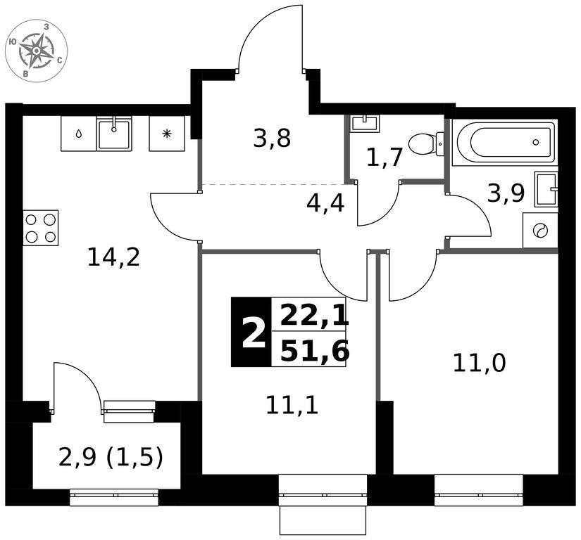 2-BD Apartment Sale, 51.6 sq. m. at 1 Izmajlovskij, Montazhnaya Street, 8с13, Moscow, Russia #1 2-BD Apartment Sale, 51.6 sq. m. at 1 Izmajlovskij, Montazhnaya Street, 8с13, Moscow, Russia #1