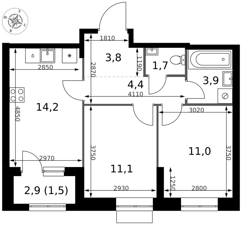 2-BD Apartment Sale, 51.6 sq. m. at 1 Izmajlovskij, Montazhnaya Street, 8с13, Moscow, Russia #2 2-BD Apartment Sale, 51.6 sq. m. at 1 Izmajlovskij, Montazhnaya Street, 8с13, Moscow, Russia #2