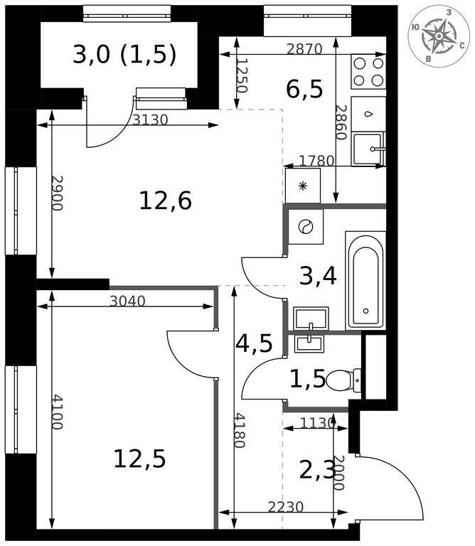 2-BD Apartment Sale, 44.8 sq. m. at 1 Izmajlovskij, Montazhnaya Street, 8с13, Moscow, Russia #2
