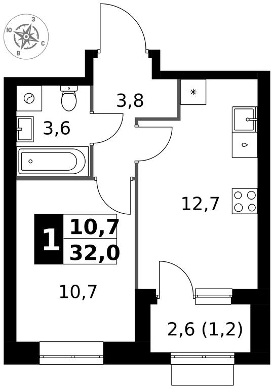 1-BD Apartment Sale, 32 sq. m. at 1 Izmajlovskij, Montazhnaya Street, 8с13, Moscow, Russia #1
