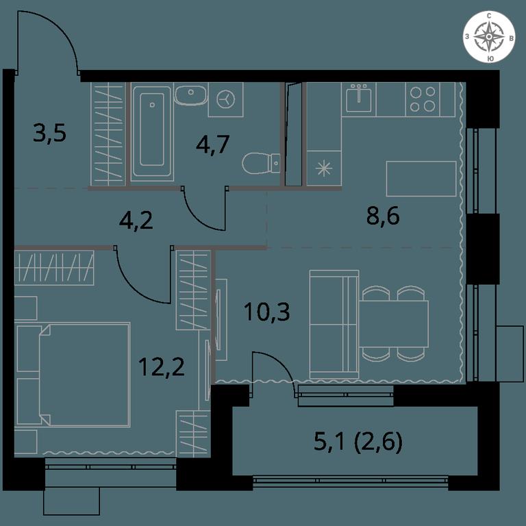 2-BD Apartment Sale, 46.1 sq. m. at 1-y Salarevskiy, Kiyevskoye Highway, Moskovskiy Settlement, Moscow, Russia #1