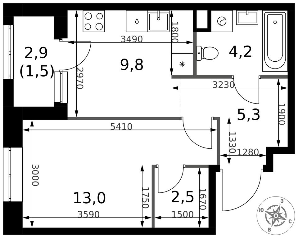 1-BD Apartment Sale, 36.3 sq. m. at 1 Izmajlovskij, Montazhnaya Street, 8с13, Moscow, Russia #2