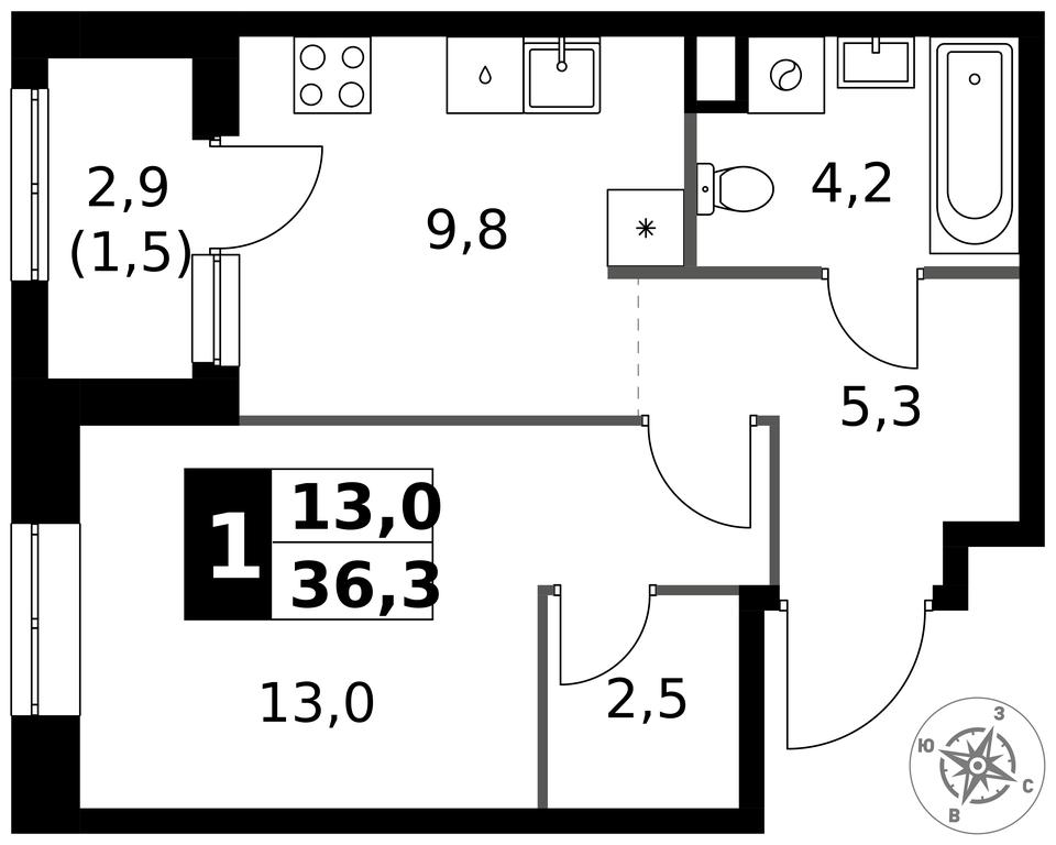 1-BD Apartment Sale, 36.3 sq. m. at 1 Izmajlovskij, Montazhnaya Street, 8с13, Moscow, Russia #1