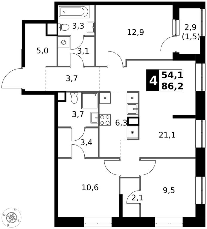 4-BD Apartment Sale, 86.2 sq. m. at 1 Izmajlovskij, Montazhnaya Street, 8с13, Moscow, Russia #1 4-BD Apartment Sale, 86.2 sq. m. at 1 Izmajlovskij, Montazhnaya Street, 8с13, Moscow, Russia #1