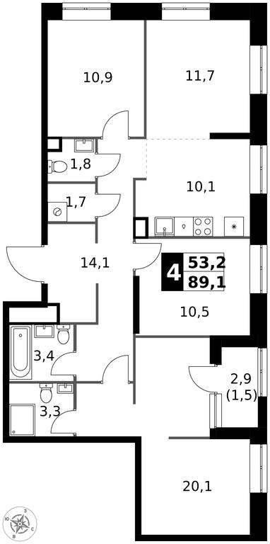 4-BD Apartment Sale, 89.1 sq. m. at 1 Izmajlovskij, Montazhnaya Street, 8с13, Moscow, Russia #1