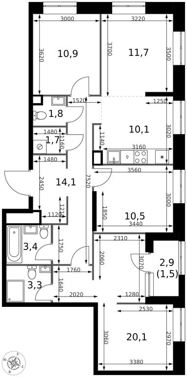 4-BD Apartment Sale, 89.1 sq. m. at 1 Izmajlovskij, Montazhnaya Street, 8с13, Moscow, Russia #2