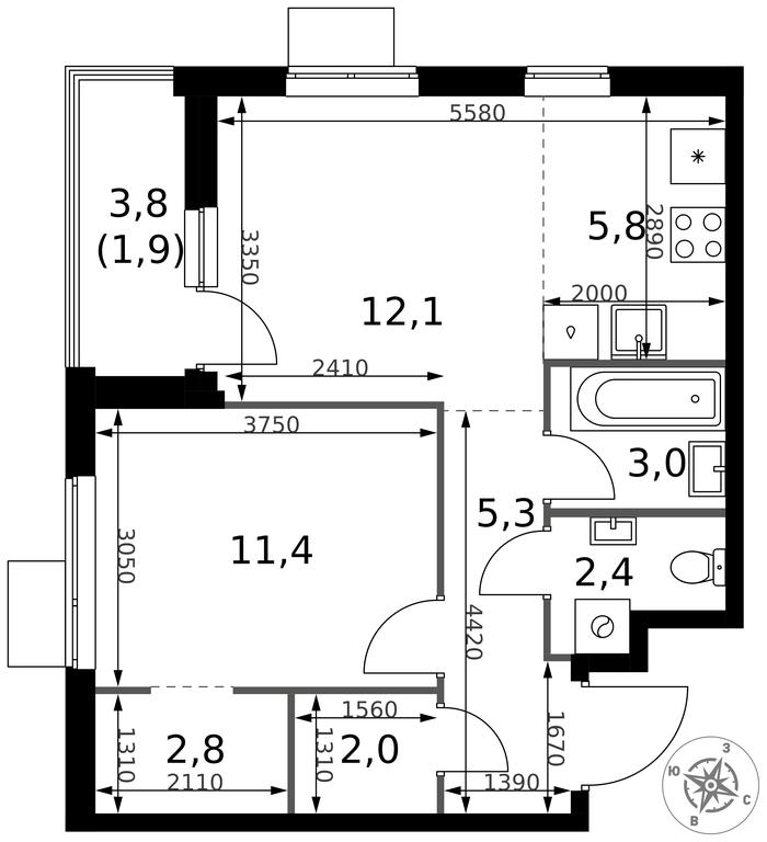 2-BD Apartment Sale, 46.7 sq. m. at 1 Izmajlovskij, Montazhnaya Street, 8с13, Moscow, Russia #2 2-BD Apartment Sale, 46.7 sq. m. at 1 Izmajlovskij, Montazhnaya Street, 8с13, Moscow, Russia #2