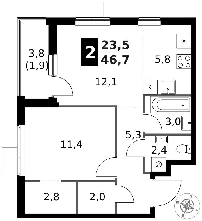 2-BD Apartment Sale, 46.7 sq. m. at 1 Izmajlovskij, Montazhnaya Street, 8с13, Moscow, Russia #1 2-BD Apartment Sale, 46.7 sq. m. at 1 Izmajlovskij, Montazhnaya Street, 8с13, Moscow, Russia #1