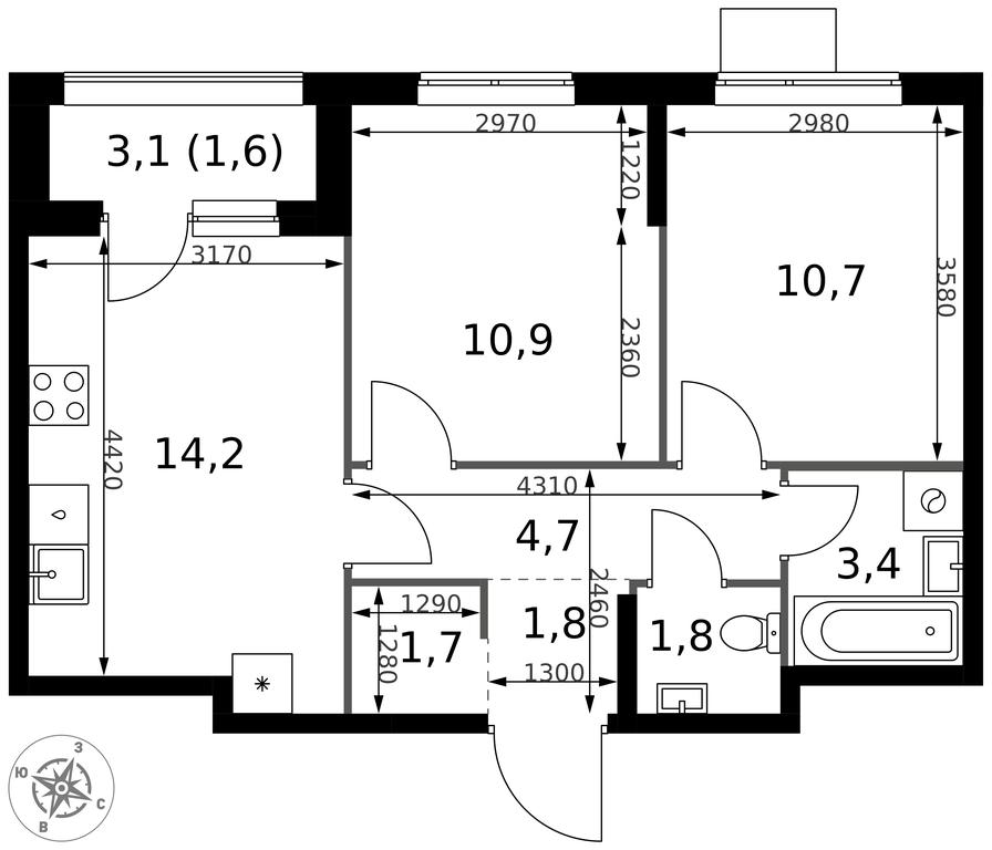 2-BD Apartment Sale, 50.8 sq. m. at 1 Izmajlovskij, Montazhnaya Street, 8с13, Moscow, Russia #2 2-BD Apartment Sale, 50.8 sq. m. at 1 Izmajlovskij, Montazhnaya Street, 8с13, Moscow, Russia #2