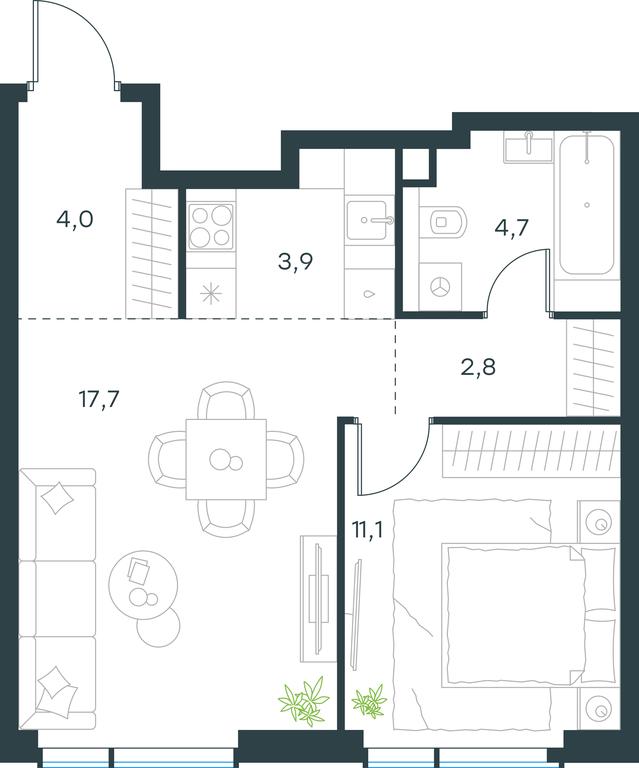 1-BD Apartment Sale, 44.2 sq. m. at Paveletskaya City, Dubininskaya Street, 59, Moscow, Russia #1