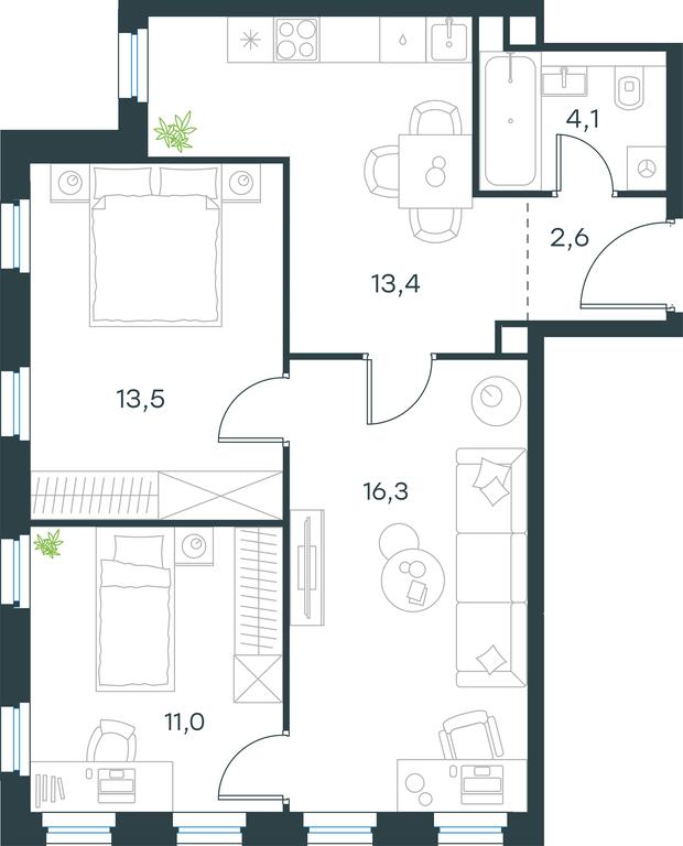 2-BD Apartment Sale, 60.9 sq. m. at Level Seligerskaya, Ilmenskiy Drive, 12, Moscow, Russia #1