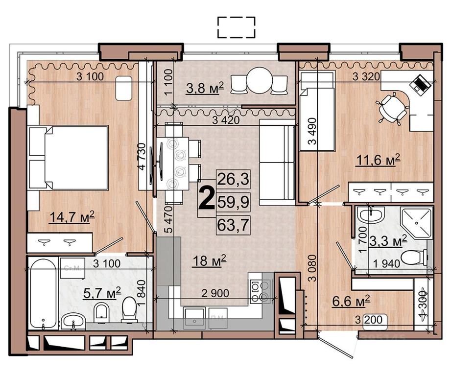 1-BD Apartment Sale, 63.7 sq. m. at Grand Komfort, Gudkova Street, Zhukovsky, Moscow Region, Russia #1 1-BD Apartment Sale, 63.7 sq. m. at Grand Komfort, Gudkova Street, Zhukovsky, Moscow Region, Russia #1