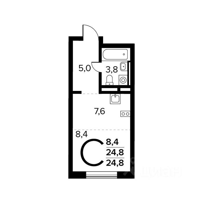 Apartment Sale, 24.8 sq. m. at Novye Vatutinki. Kvartal u vody, mikrorayon Zarechny, zhiloy rayon Novyye Vatutinki, Troitsk District, Moscow, Russia #1