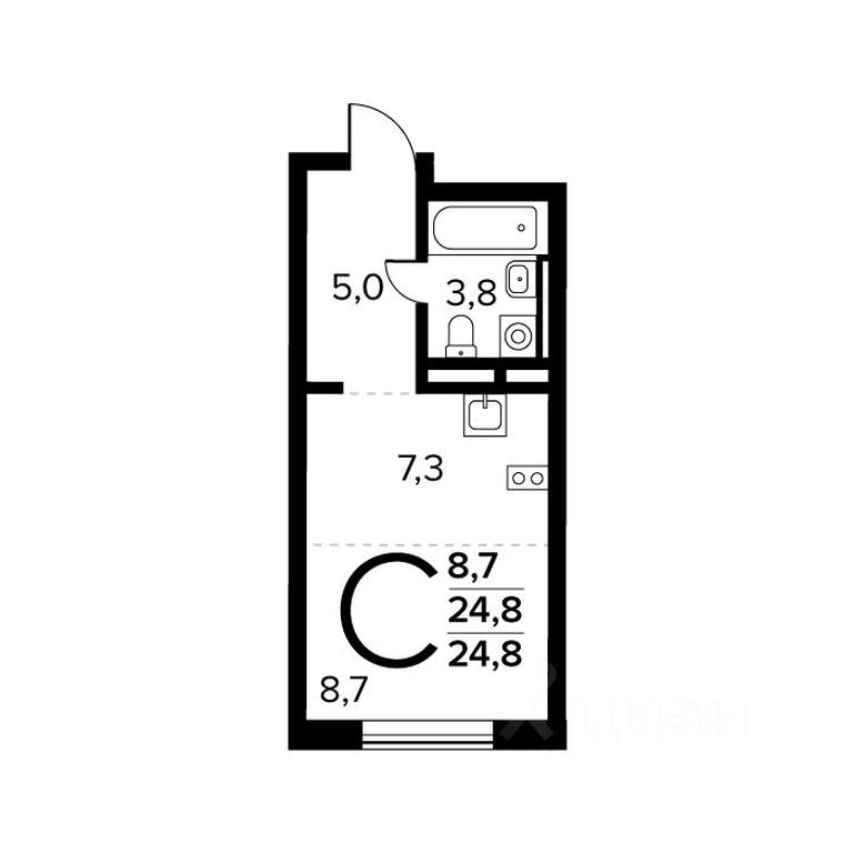 Apartment Sale, 24.8 sq. m. at Novye Vatutinki. Kvartal u vody, mikrorayon Zarechny, zhiloy rayon Novyye Vatutinki, Troitsk District, Moscow, Russia #1
