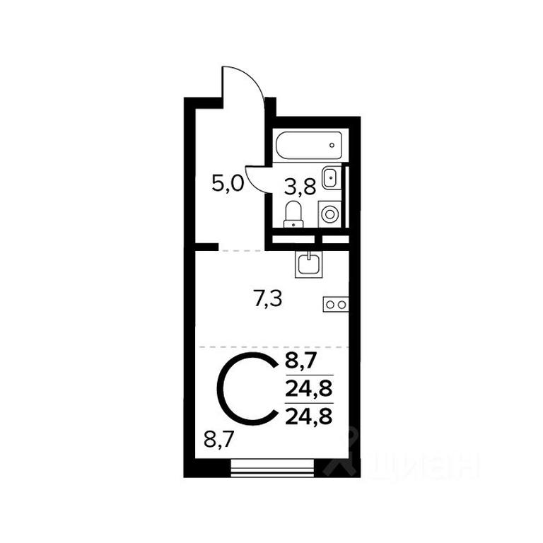 Apartment Sale, 24.8 sq. m. at Novye Vatutinki. Kvartal u vody, mikrorayon Zarechny, zhiloy rayon Novyye Vatutinki, Troitsk District, Moscow, Russia #1