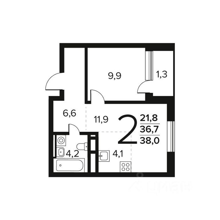 1-BD Apartment Sale, 38平方米 at Novye Vatutinki. Kvartal u vody, mikrorayon Zarechny, zhiloy rayon Novyye Vatutinki, Troitsk District, Moscow, Russia #1