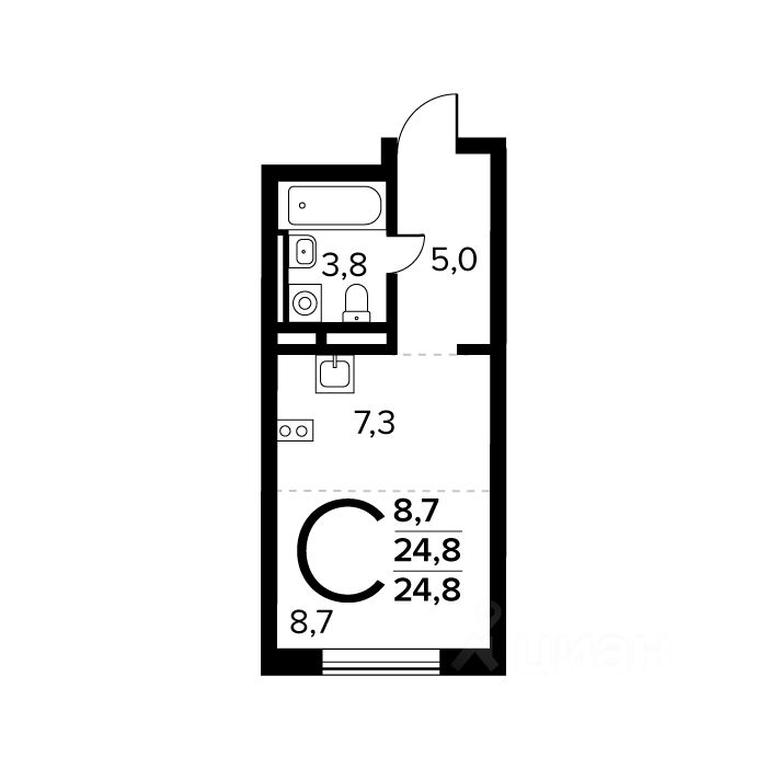 Apartment Sale, 24.8 sq. m. at Novye Vatutinki. Kvartal u vody, mikrorayon Zarechny, zhiloy rayon Novyye Vatutinki, Troitsk District, Moscow, Russia #1