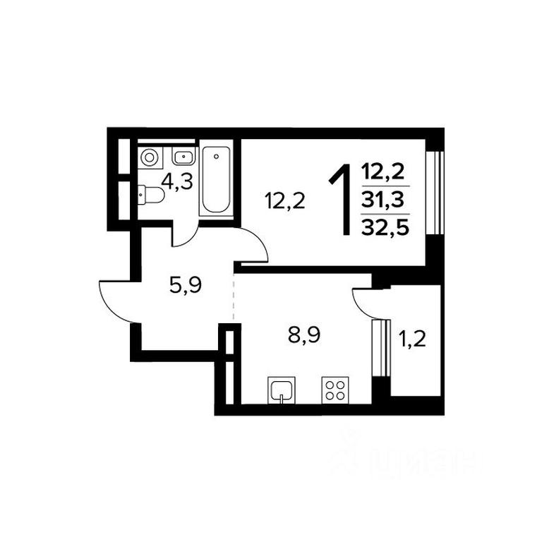 Apartment Sale, 32.5平方米 at Novye Vatutinki. Kvartal u vody, mikrorayon Zarechny, zhiloy rayon Novyye Vatutinki, Troitsk District, Moscow, Russia #1