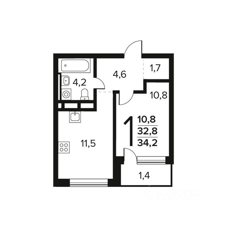 Apartment Sale, 34.2 sq. m. at Novye Vatutinki. Kvartal u vody, mikrorayon Zarechny, zhiloy rayon Novyye Vatutinki, Troitsk District, Moscow, Russia #1