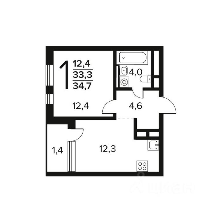 Apartment Sale, 34.7 sq. m. at Novye Vatutinki. Kvartal u vody, mikrorayon Zarechny, zhiloy rayon Novyye Vatutinki, Troitsk District, Moscow, Russia #1