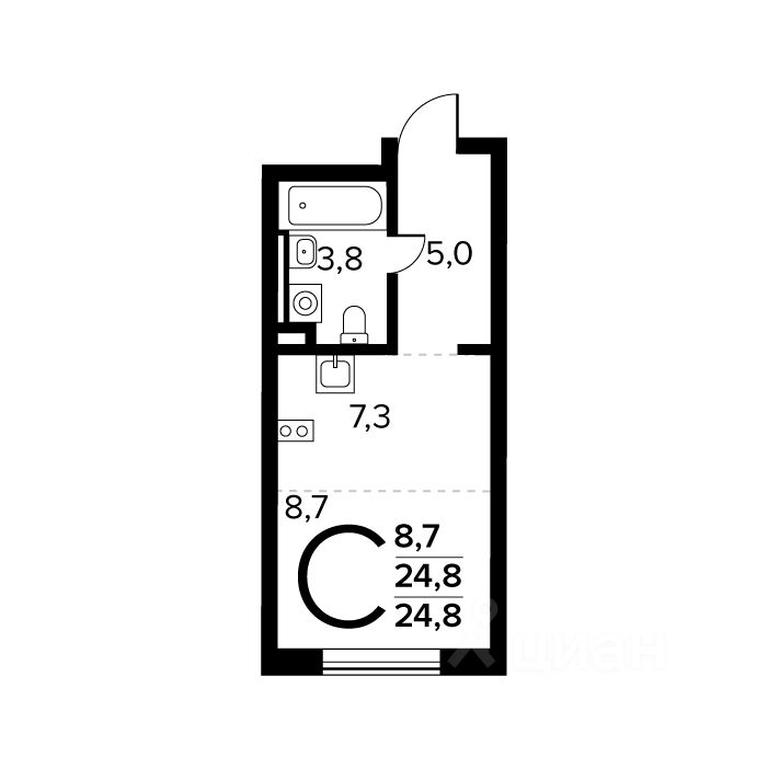 Apartment Sale, 24.8 sq. m. at Novye Vatutinki. Kvartal u vody, mikrorayon Zarechny, zhiloy rayon Novyye Vatutinki, Troitsk District, Moscow, Russia #1
