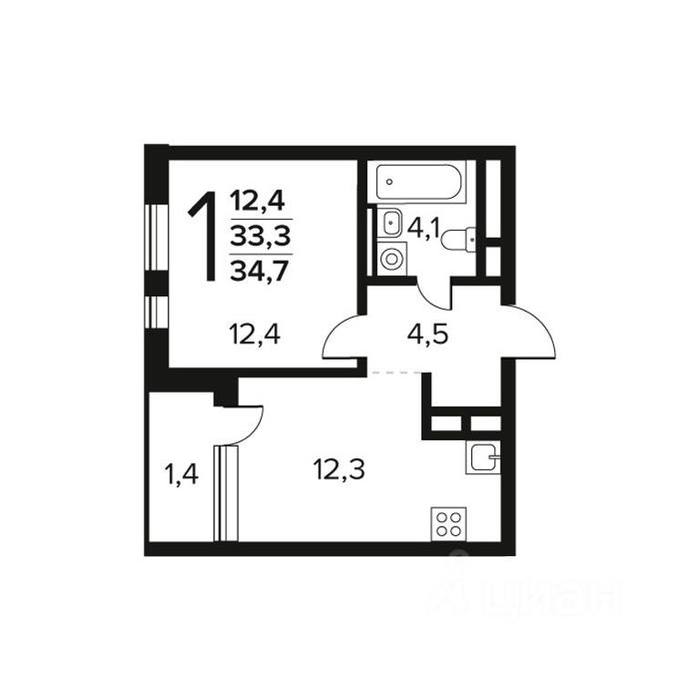 Apartment Sale, 34.7 sq. m. at Novye Vatutinki. Kvartal u vody, mikrorayon Zarechny, zhiloy rayon Novyye Vatutinki, Troitsk District, Moscow, Russia #1