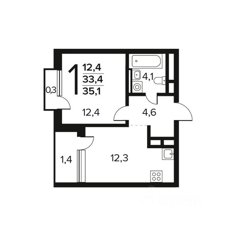 Apartment Sale, 35.1 sq. m. at Novye Vatutinki. Kvartal u vody, mikrorayon Zarechny, zhiloy rayon Novyye Vatutinki, Troitsk District, Moscow, Russia #1