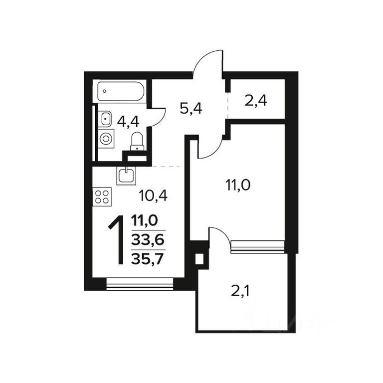 Apartment Sale, 35.7 sq. m. at Novye Vatutinki. Kvartal u vody, mikrorayon Zarechny, zhiloy rayon Novyye Vatutinki, Troitsk District, Moscow, Russia #1