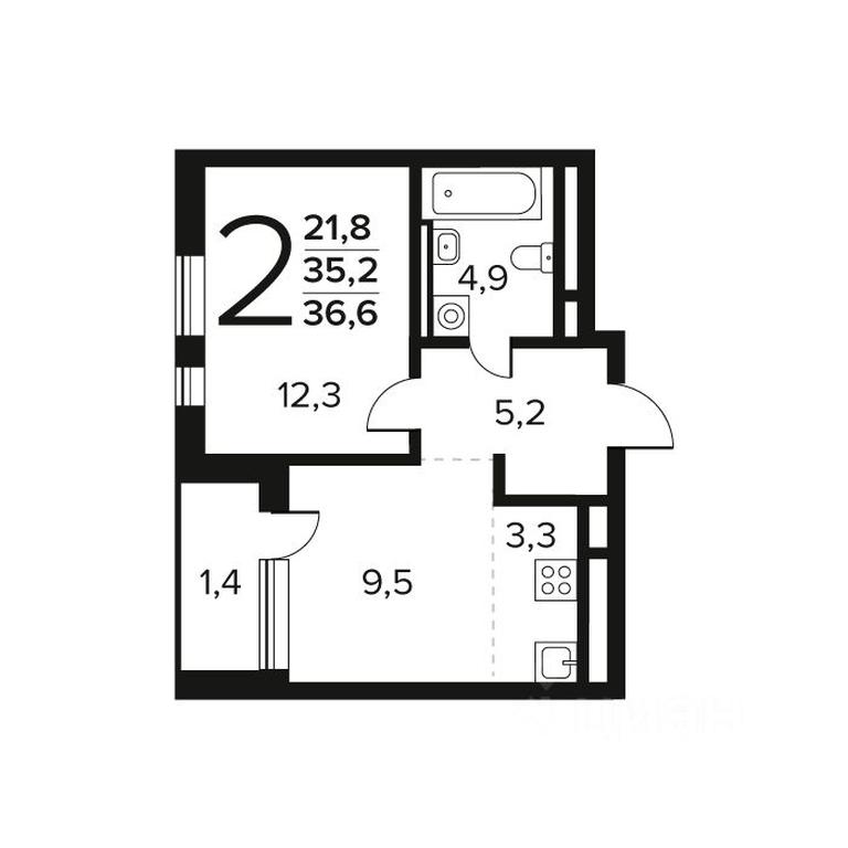 1-BD Apartment Sale, 36.6 sq. m. at Novye Vatutinki. Kvartal u vody, mikrorayon Zarechny, zhiloy rayon Novyye Vatutinki, Troitsk District, Moscow, Russia #1