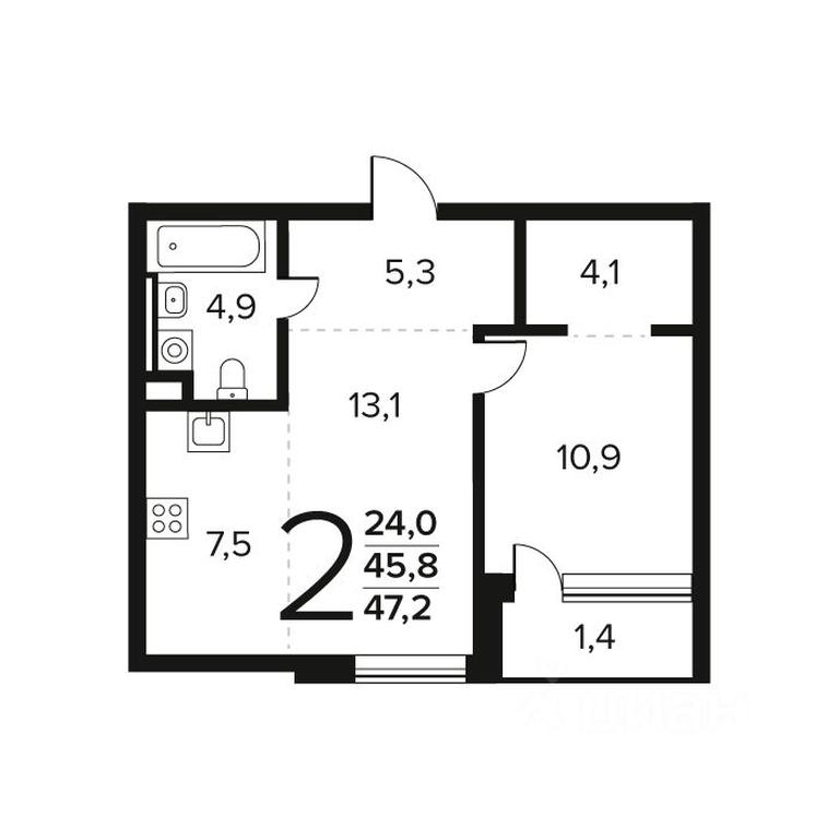 1-BD Apartment Sale, 47.2 sq. m. at Novye Vatutinki. Kvartal u vody, mikrorayon Zarechny, zhiloy rayon Novyye Vatutinki, Troitsk District, Moscow, Russia #1