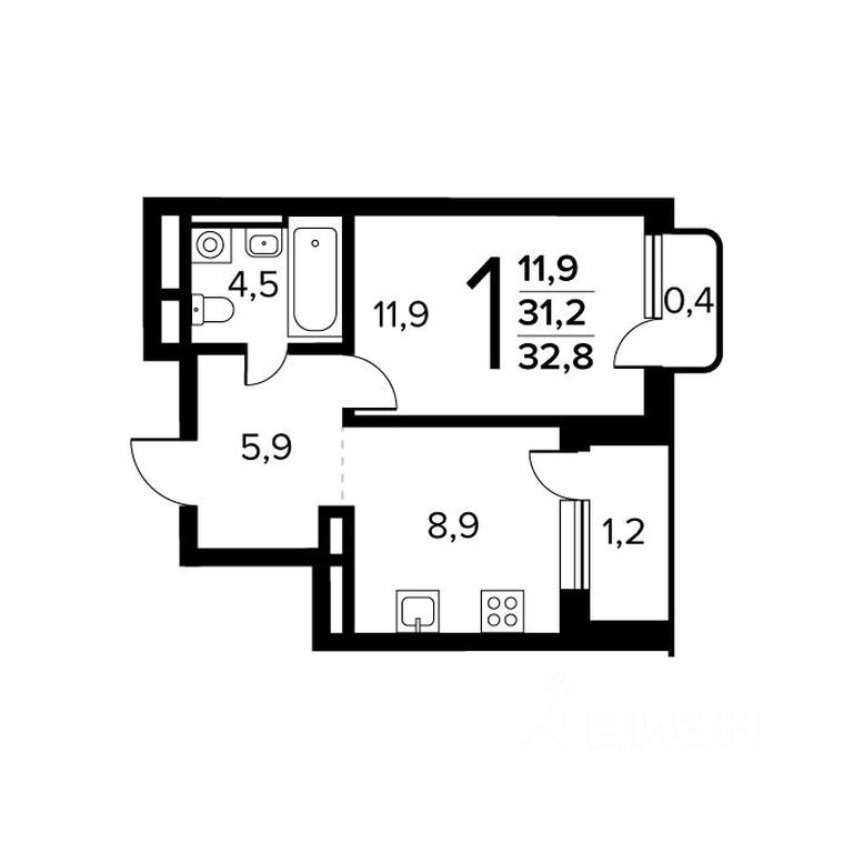 Apartment Sale, 32.8平方米 at Novye Vatutinki. Kvartal u vody, mikrorayon Zarechny, zhiloy rayon Novyye Vatutinki, Troitsk District, Moscow, Russia #1