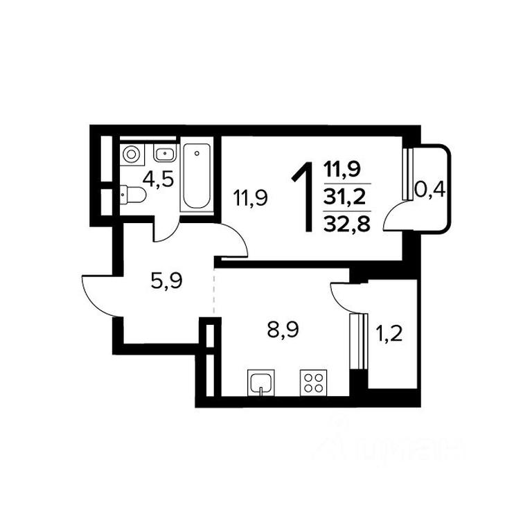 Apartment Sale, 32.8 sq. m. at Novye Vatutinki. Kvartal u vody, mikrorayon Zarechny, zhiloy rayon Novyye Vatutinki, Troitsk District, Moscow, Russia #1