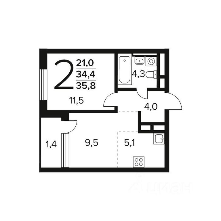 1-BD Apartment Sale, 35.8 sq. m. at Novye Vatutinki. Kvartal u vody, mikrorayon Zarechny, zhiloy rayon Novyye Vatutinki, Troitsk District, Moscow, Russia #1