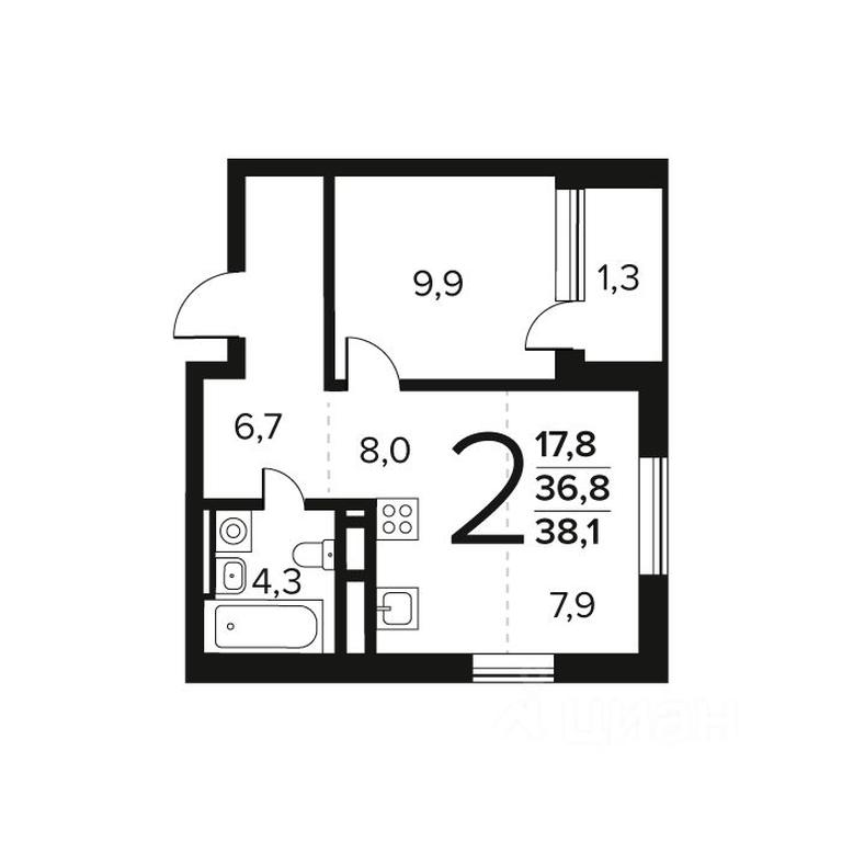 1-BD Apartment Sale, 38.1平方米 at Novye Vatutinki. Kvartal u vody, mikrorayon Zarechny, zhiloy rayon Novyye Vatutinki, Troitsk District, Moscow, Russia #1