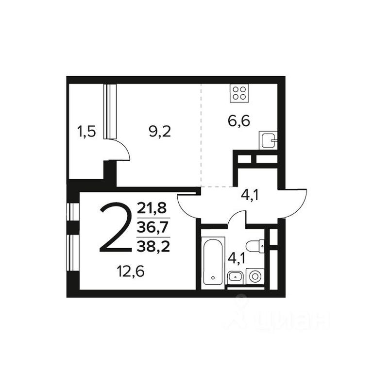 1-BD Apartment Sale, 38.2 sq. m. at Novye Vatutinki. Kvartal u vody, mikrorayon Zarechny, zhiloy rayon Novyye Vatutinki, Troitsk District, Moscow, Russia #1