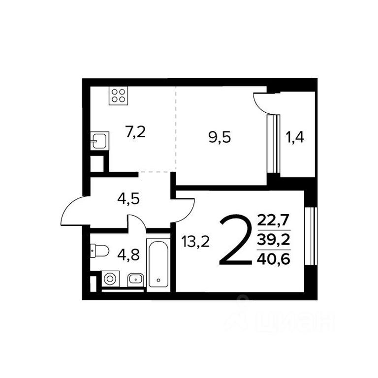 1-BD Apartment Sale, 40.6 sq. m. at Novye Vatutinki. Kvartal u vody, mikrorayon Zarechny, zhiloy rayon Novyye Vatutinki, Troitsk District, Moscow, Russia #1