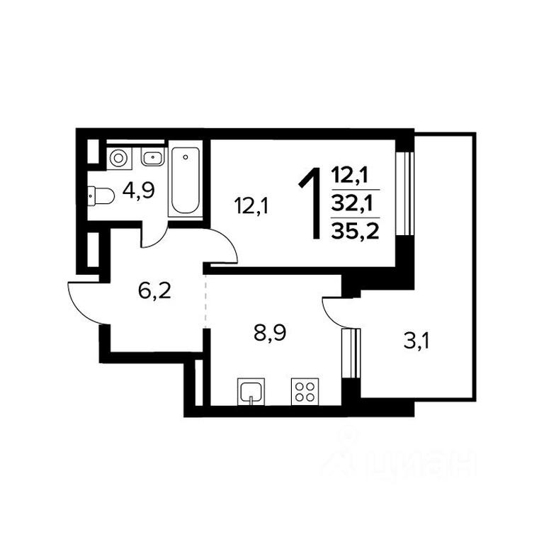 Apartment Sale, 35.2 sq. m. at Novye Vatutinki. Kvartal u vody, mikrorayon Zarechny, zhiloy rayon Novyye Vatutinki, Troitsk District, Moscow, Russia #1
