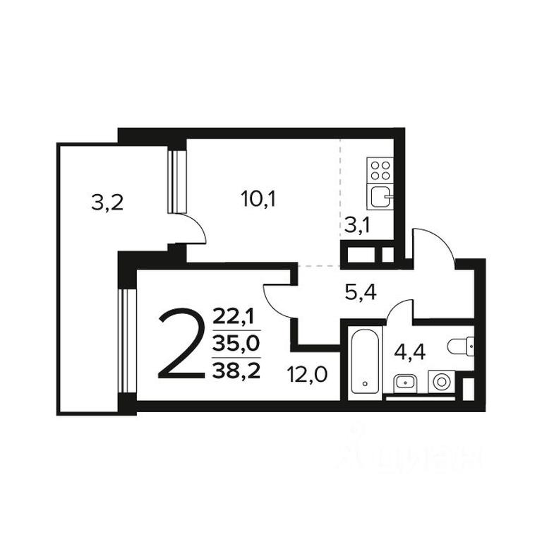 1-BD Apartment Sale, 38.2 sq. m. at Novye Vatutinki. Kvartal u vody, mikrorayon Zarechny, zhiloy rayon Novyye Vatutinki, Troitsk District, Moscow, Russia #1