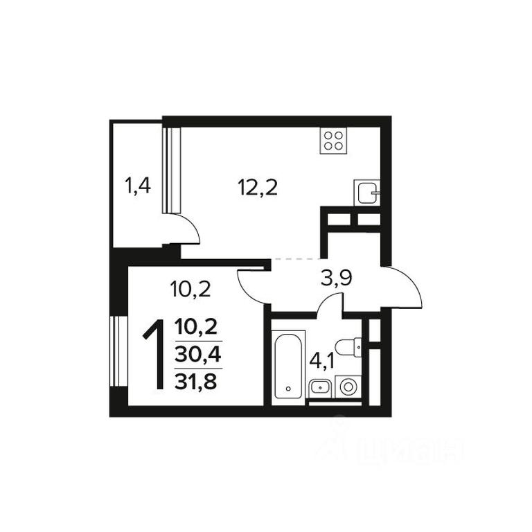 Apartment Sale, 31.8 sq. m. at Novye Vatutinki. Kvartal u vody, mikrorayon Zarechny, zhiloy rayon Novyye Vatutinki, Troitsk District, Moscow, Russia #1