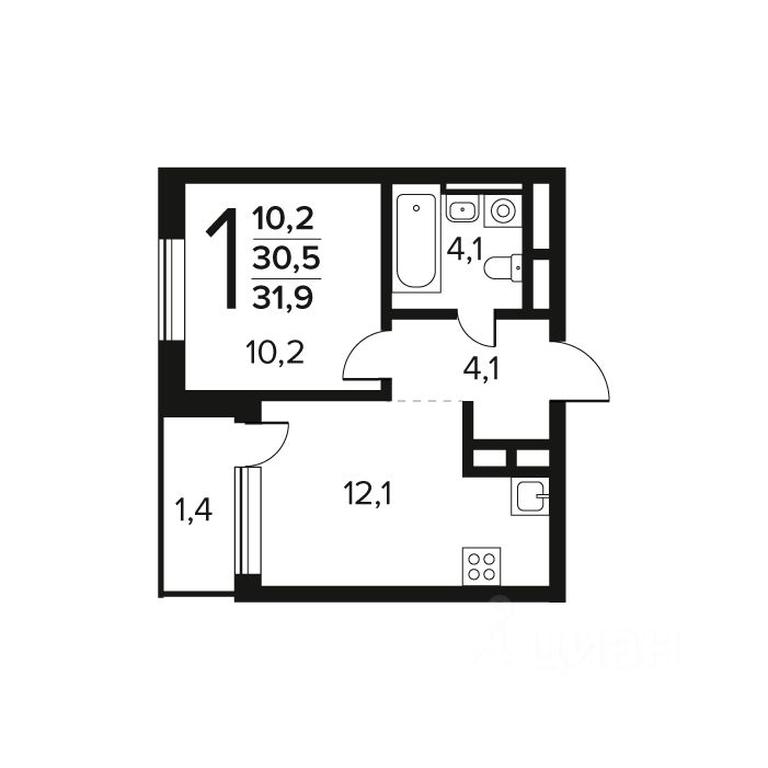 Apartment Sale, 31.9 sq. m. at Novye Vatutinki. Kvartal u vody, mikrorayon Zarechny, zhiloy rayon Novyye Vatutinki, Troitsk District, Moscow, Russia #1