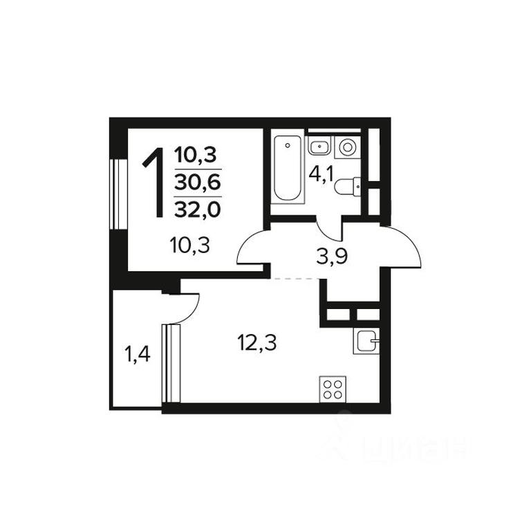 Apartment Sale, 32 sq. m. at Novye Vatutinki. Kvartal u vody, mikrorayon Zarechny, zhiloy rayon Novyye Vatutinki, Troitsk District, Moscow, Russia #1